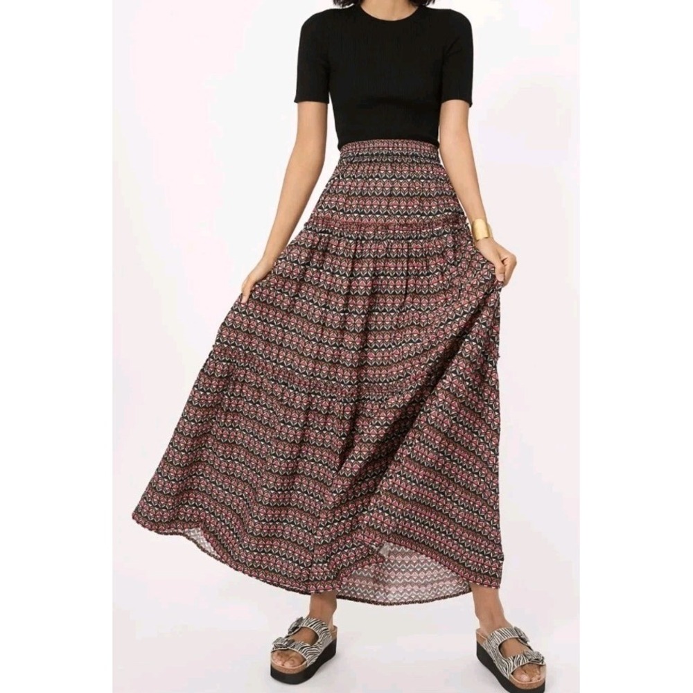 Neeru Kumar Skirt Womens S Maxi Flare Tiered Geometric High Waist India Elastic